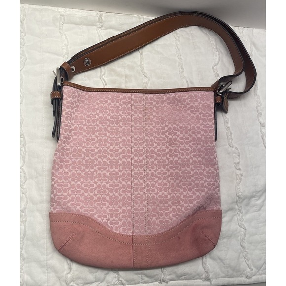 Coach Handbags - Vintage Coach Pink Signature "C" Jacquard Shoulder Bag Purse Y2K 11x10"